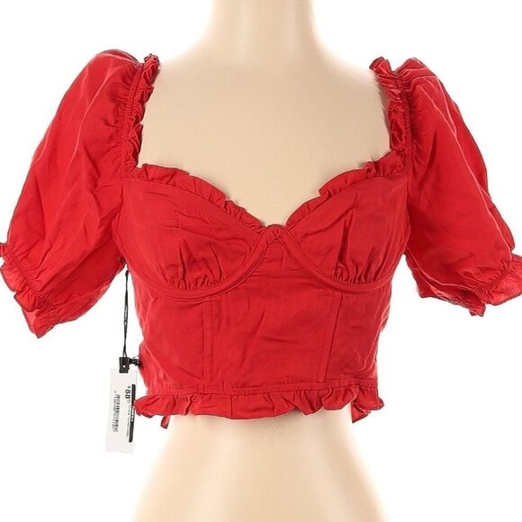 NWT FREE PEOPLE | ASTR SWEETHEART PUFF SLEEVE CROP TOP RED WOMENS SIZE SMALL - Picture 2 of 3
